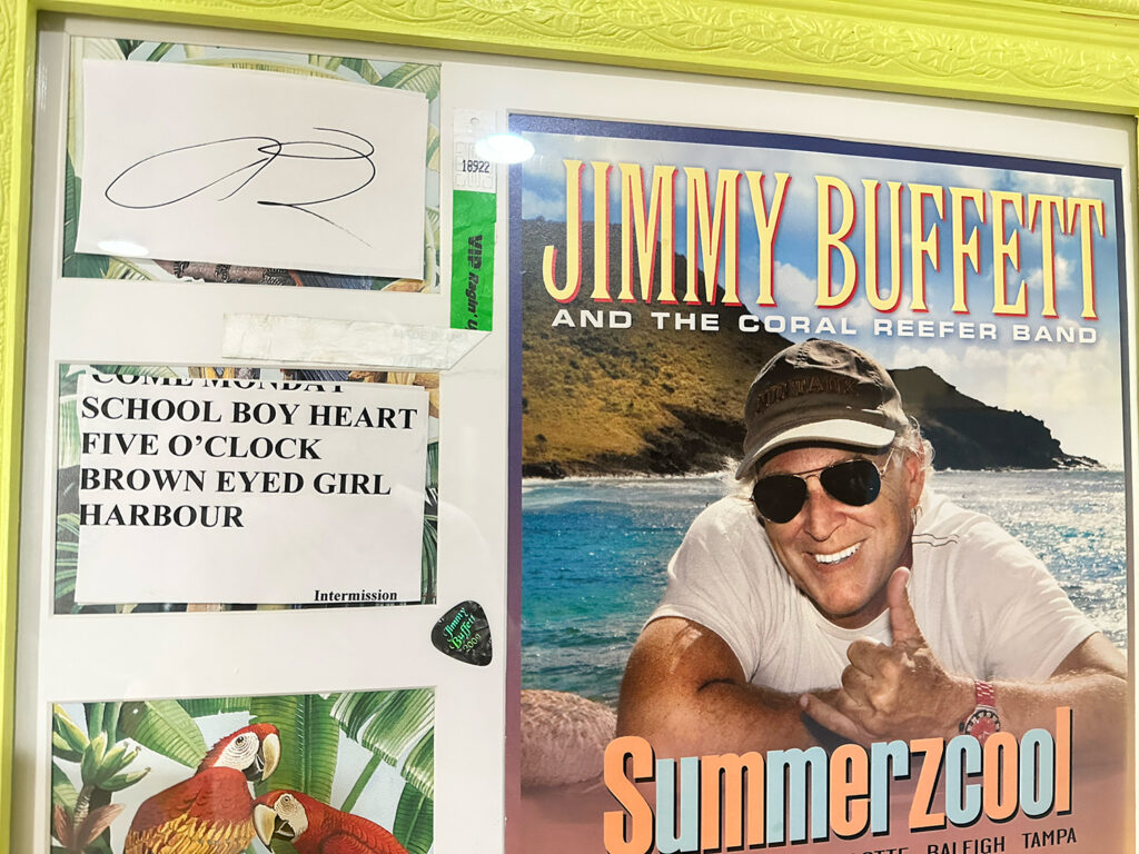 Jimmy Buffett's signature from the at night in Columbia.